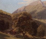 unknow artist A mountainous landscape with a maid before a chalet in a valley oil painting picture wholesale